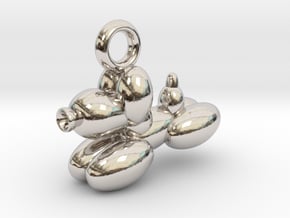 Dog Pendant Balloon Style Laying Down Position in Rhodium Plated Brass