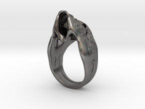 Evil Skull Ring  in Polished Nickel Steel