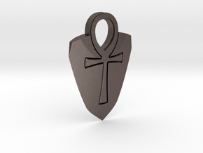Ankh Guitar Pick Pendant in Polished Bronzed-Silver Steel