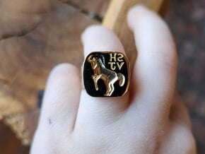 Rampant Unicorn Signet Ring in Polished Brass