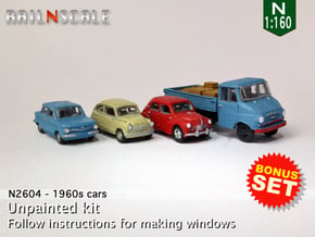 BONUS SET 1960s cars (N 1:160) in Tan Fine Detail Plastic