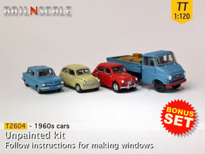 BONUS SET 1960s cars (TT 1:120) in Tan Fine Detail Plastic