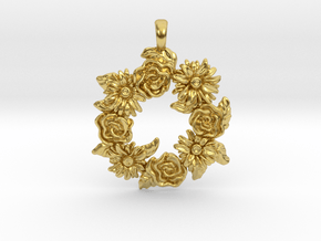 Floral Wreaths Necklace Pendant in Polished Brass