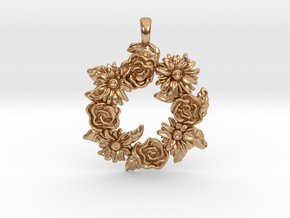 Floral Wreaths Necklace Pendant in Polished Bronze