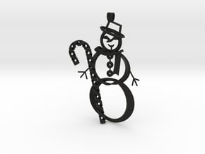 Candy Cane + Snowman ornament in Black Natural Versatile Plastic