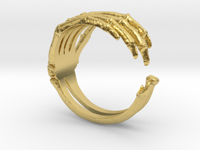 SKELETAL HAND RING (RIGHT) in Polished Brass: 4 / 46.5