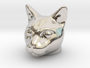 Cat Head in Rhodium Plated Brass