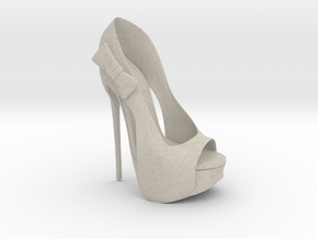Right Peeptoe High Heel with Bow in Natural Sandstone