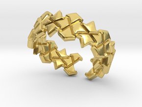 X tiled ring in Polished Brass