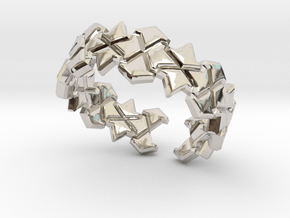 X tiled ring in Rhodium Plated Brass