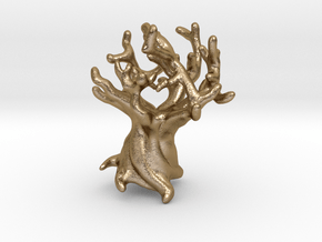 Tree pendant with secret heart in branches in Polished Gold Steel