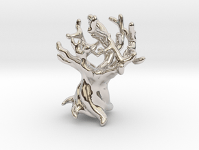 Tree pendant with secret heart in branches in Rhodium Plated Brass