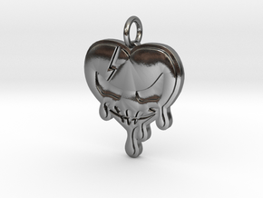 Skull Pendant Heart Pendant in Polished Silver