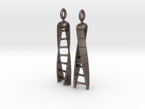 DNA Earrings - Spinners - Mirrored Pair in Polished Bronzed-Silver Steel: Small