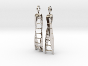 DNA Earrings - Spinners - Mirrored Pair in Rhodium Plated Brass: Small