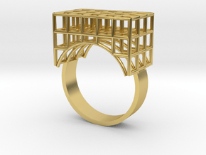 Ring with squares design (small) in Polished Brass: 6.5 / 52.75