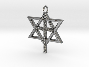 Jewish Christian Cróss Pendant in Fine Detail Polished Silver: Large