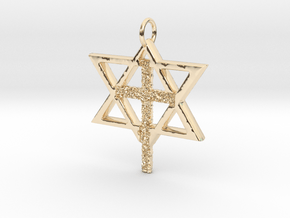 Jewish Christian Cróss Pendant in 14K Yellow Gold: Small