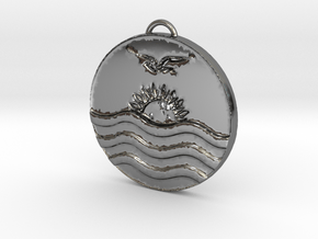 Kiribáti Flag Icon Pendant in Fine Detail Polished Silver: Extra Small