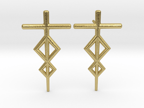 Runish Rhombus - Post Earrings in Natural Brass