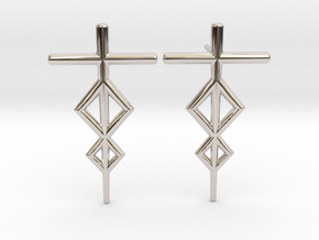 Runish Rhombus - Post Earrings in Rhodium Plated Brass