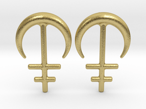 Runish Moon South - Post Earrings in Natural Brass