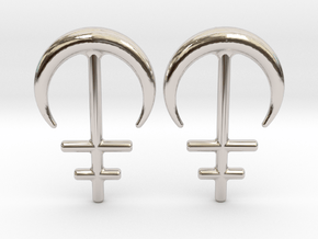 Runish Moon South - Post Earrings in Rhodium Plated Brass
