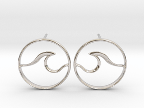 Wave Amulet II (full circle) - Post Earrings in Rhodium Plated Brass