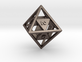 "Open" d8 - Eight-sided die in Polished Bronzed Silver Steel