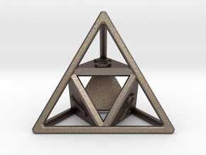 "Open" d4 - Four-sided die in Polished Bronzed Silver Steel