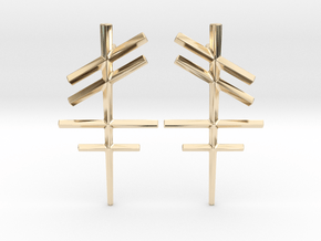 Runish Lines - Post Earrings in 9K Yellow Gold 