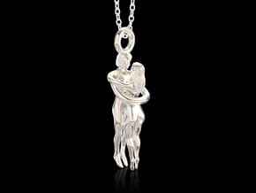 Hugs Pendant_Height 24mm in Fine Detail Polished Silver