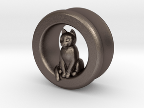 Sitting Cat Gauge, 1" in Polished Bronzed-Silver Steel