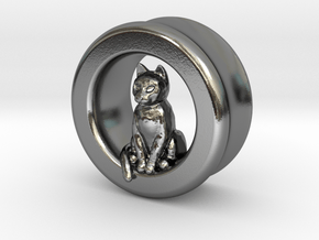 Sitting Cat Gauge, 1" in Polished Silver