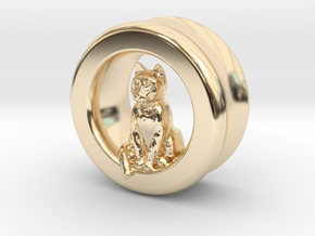 Sitting Cat Gauge, 1" in 14K Yellow Gold