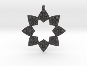 Fractal Flower Pendant in Dark Gray PA12 Glass Beads