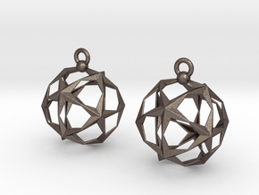 Stellated Dodecahedron Earrings in Polished Bronzed-Silver Steel