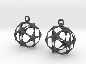 Stellated Dodecahedron Earrings in Dark Gray PA12 Glass Beads