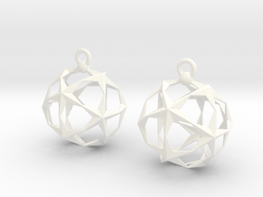 Stellated Dodecahedron Earrings in White Smooth Versatile Plastic