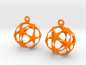 Stellated Dodecahedron Earrings in Orange Smooth Versatile Plastic