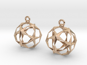 Stellated Dodecahedron Earrings in 9K Rose Gold 