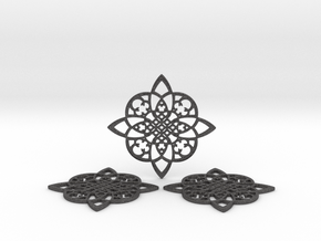 3 Fractal Coasters in Dark Gray PA12 Glass Beads