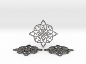 3 Fractal Coasters in Processed Stainless Steel 17-4PH (BJT)