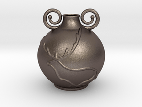 Deer Vase in Polished Bronzed-Silver Steel