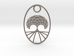 Fractal Tree Oval Pendant Redux in Polished Bronzed-Silver Steel