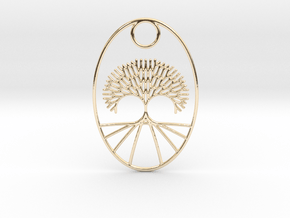 Fractal Tree Oval Pendant Redux in 9K Yellow Gold 