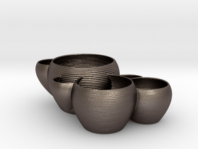 Cluster of Planters in Polished Bronzed-Silver Steel