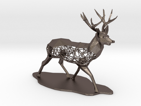 Low Poly Semiwire Deer in Polished Bronzed-Silver Steel