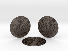 3 Maze Coasters in Polished Bronzed-Silver Steel