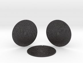 3 Maze Coasters in Dark Gray PA12 Glass Beads